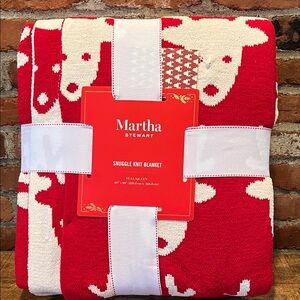 Martha Stewart Christmas Rudolph reindeer blanket Red and White Knit Blanket